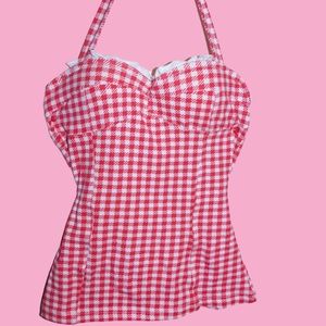 SOLD Red Retro Gingham Halter Top size small